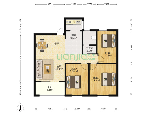 山泽园 3室1厅1卫 110平方