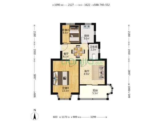 城东社区花坞北路 2室2厅1卫 53平方
