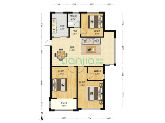 傅琎悦府 3室1厅1卫 117平方