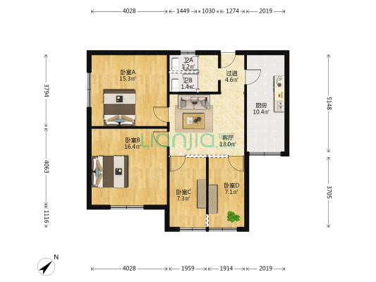 邮村 4室1厅2卫 95平方