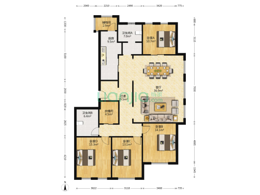 玫瑰墅北区 4室1厅2卫 180平方