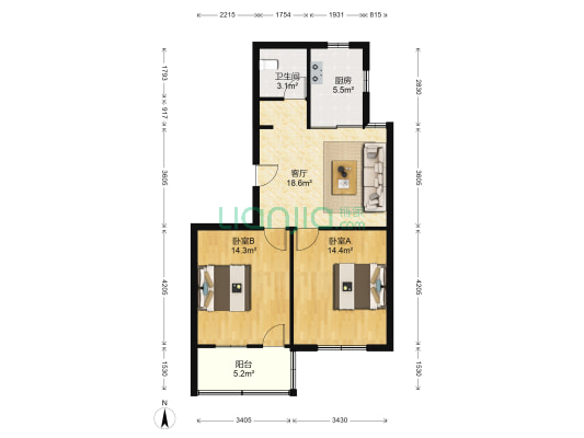 地震台小区 2室1厅1卫 73平方