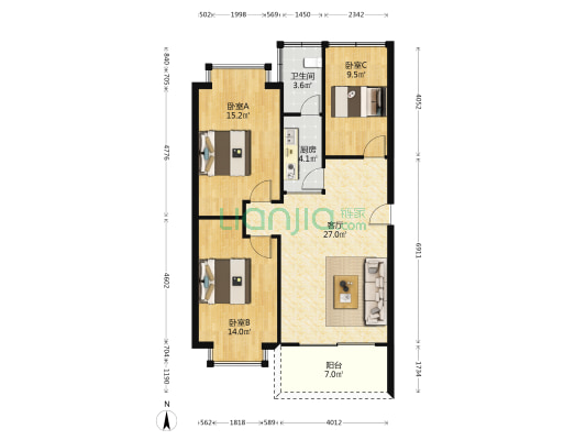 濠东小区银苑村 3室1厅1卫 103平方