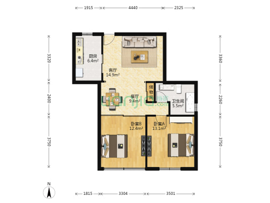 南光大楼 2室2厅1卫 90平方