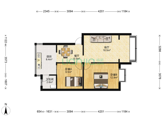 云南省农职业教育培训中心 2室2厅1卫 56平方