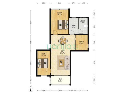 国土局宿舍 3室1厅1卫 95平方