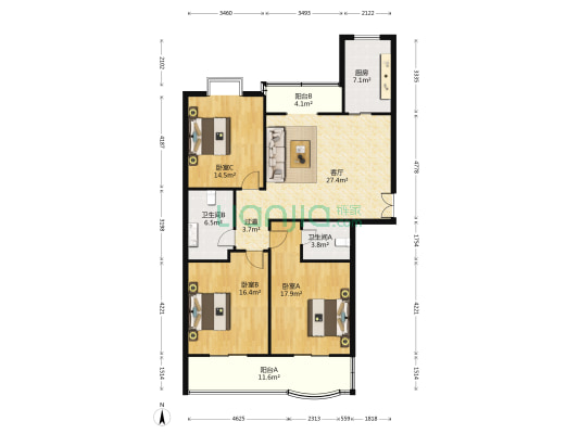 移动通信住宅小区 3室1厅2卫 150平方