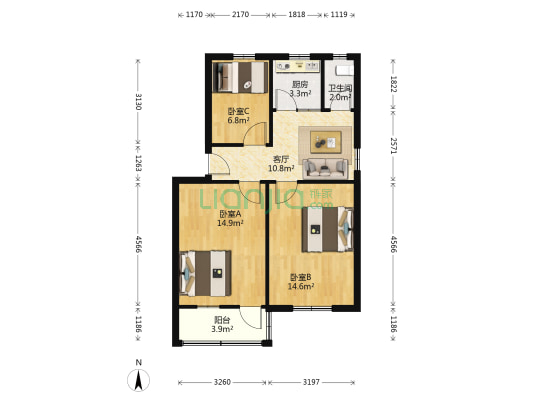 北京西路76号 3室1厅1卫 68平方