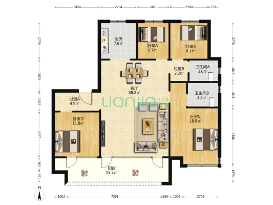 绿地国科兰亭郡 4室1厅2卫 153平方