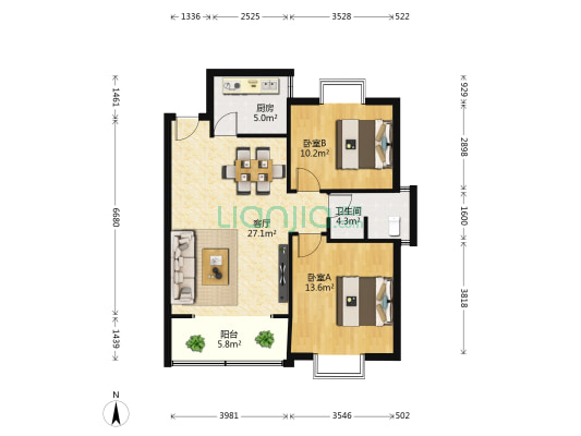 西源鑫大厦 2室1厅1卫 94平方