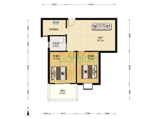 平山嘉苑 2室1厅1卫 78平方