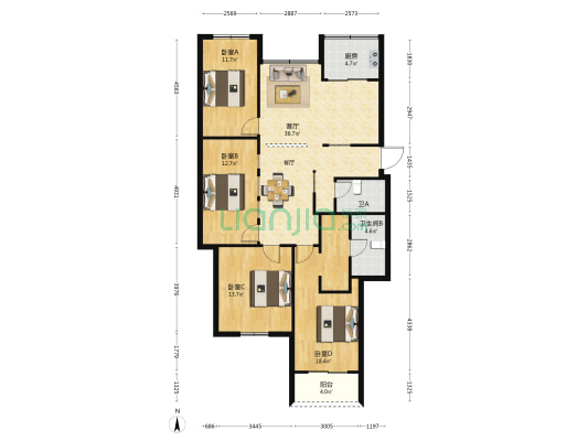 水利局宿舍 4室1厅2卫 131平方