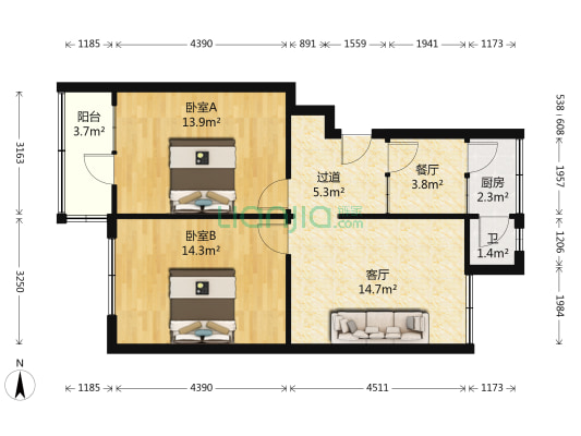 吴井路663号 2室2厅1卫 61平方