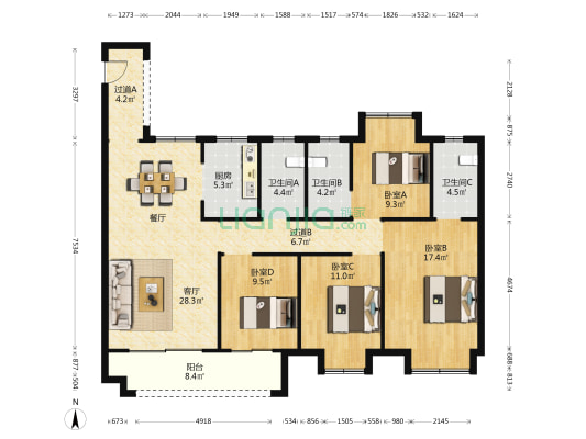 嘉福未来城 4室1厅3卫 143平方