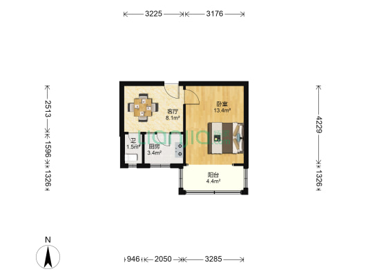 萧然南路633号 1室1厅1卫 36平方