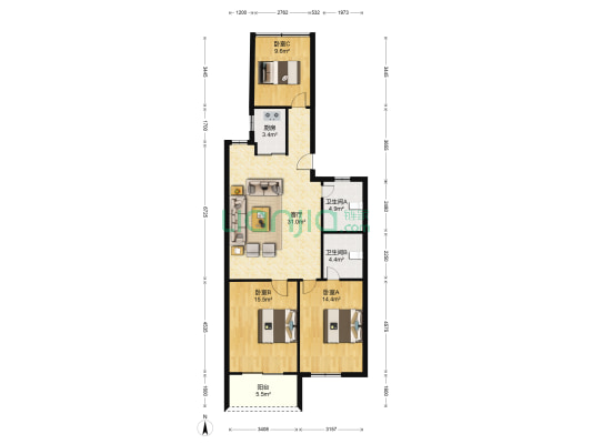 济安苑 3室1厅2卫 96平方