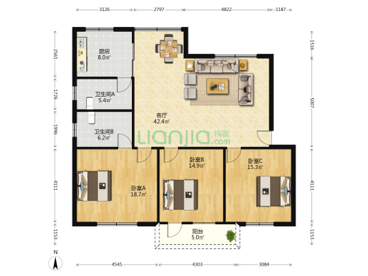 漓江苑 3室1厅2卫 125平方