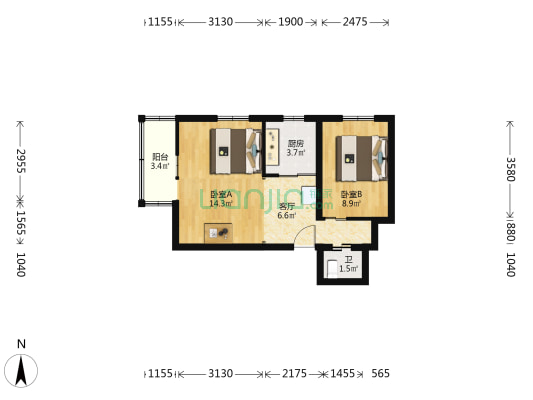 左安门内大街 2室1厅1卫 49平方
