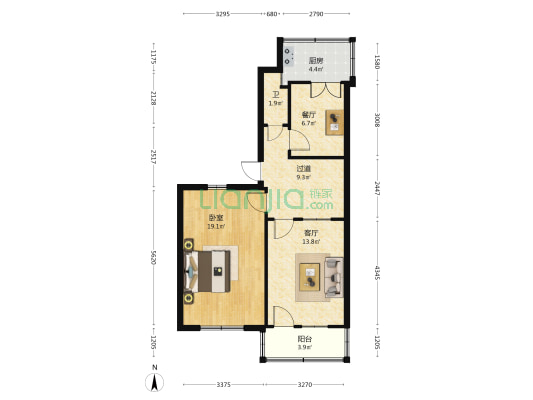 老二中宿舍 1室2厅0卫 74平方