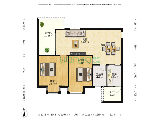 江南豪苑 2室1厅1卫 93平方