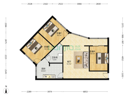 兴隆巷3号 3室1厅1卫 98平方