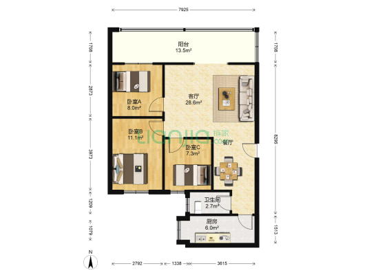 杜家塘酒厂宿舍 3室1厅1卫 87平方
