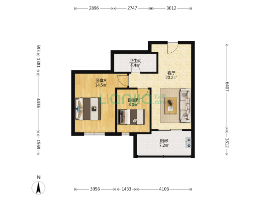 御东联 2室1厅1卫 76平方
