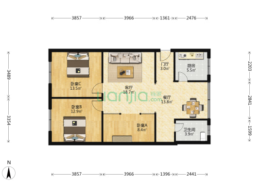 颖州南路7号 3室2厅1卫 105平方