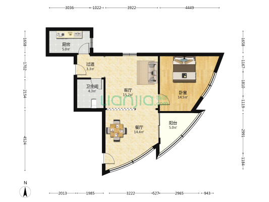 奥林阁 1室2厅1卫 83平方