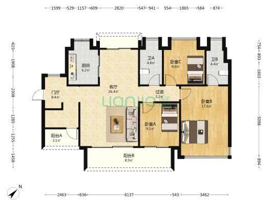 正荣力高·观山府 3室1厅2卫 123平方