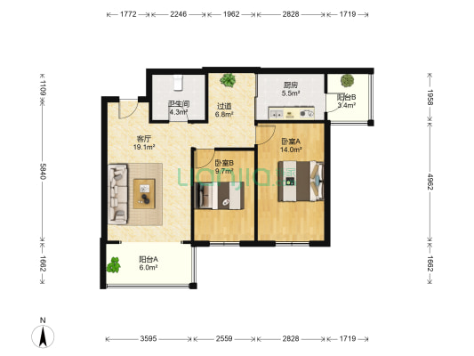 民生尚都怡园 2室1厅1卫 97平方