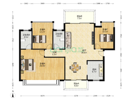 龙光玖珑华府 3室1厅2卫 135平方