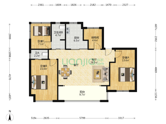 优步学府二期 3室1厅2卫 126平方