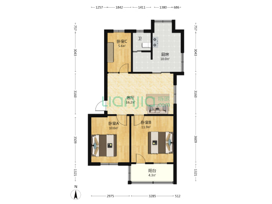 水利水电闽江工程局宿舍 3室1厅1卫 79平方