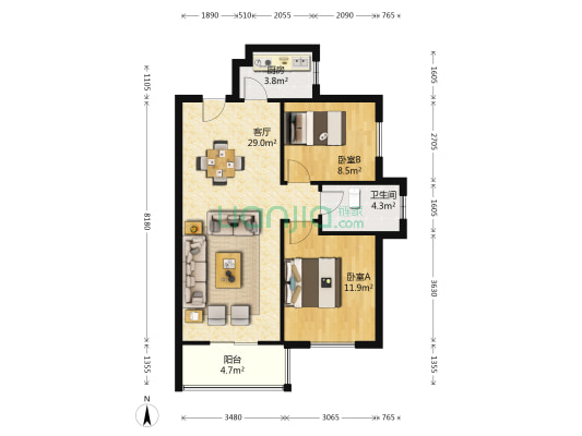 建业壹号城邦 2室1厅1卫 90平方