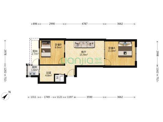 长安社区 2室1厅1卫 55平方