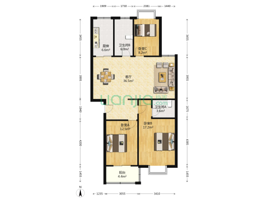 康城明珠南区 3室1厅2卫 127平方