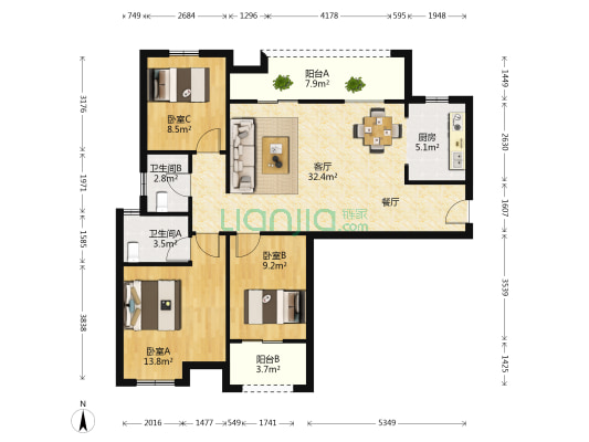 融耀新城 3室1厅2卫 123平方