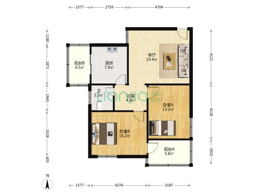 化建花园小区 2室1厅1卫 84平方