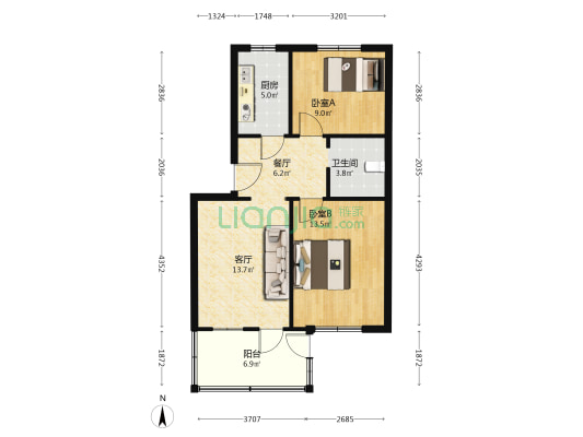 物价局宿舍 2室2厅1卫 67平方