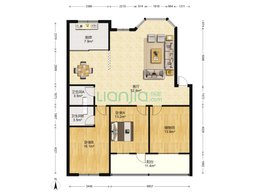 安居苑(永康市) 2室1厅2卫 135平方