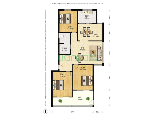 崇学苑 3室2厅1卫 126平方