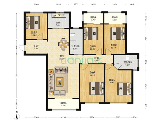 君城 5室1厅2卫 162平方