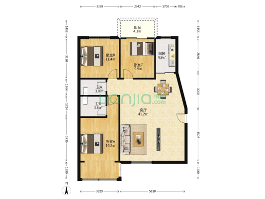 洪塘集资楼 3室1厅2卫 116平方