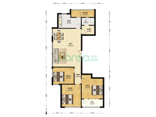 绿城诚园 3室1厅1卫 143平方