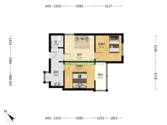 红育坡65号 2室1厅1卫 60平方