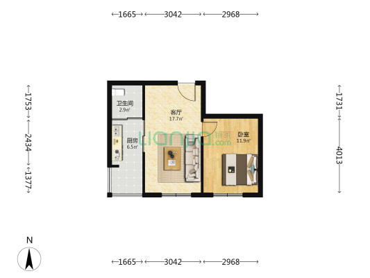 赵家小区 1室1厅1卫 54平方