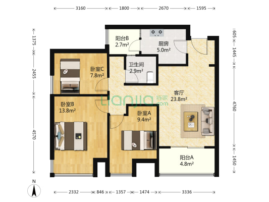 万科美景龙堂 3室1厅1卫 89平方
