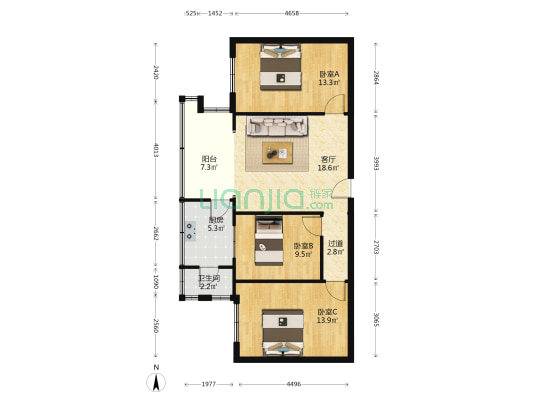 天涯石东街8号 3室1厅1卫 73平方