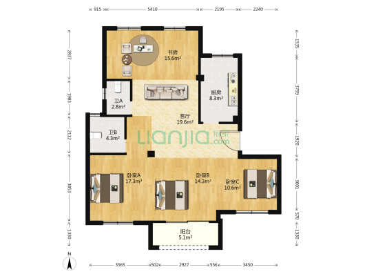 洞宣雅苑东区 4室1厅2卫 125平方